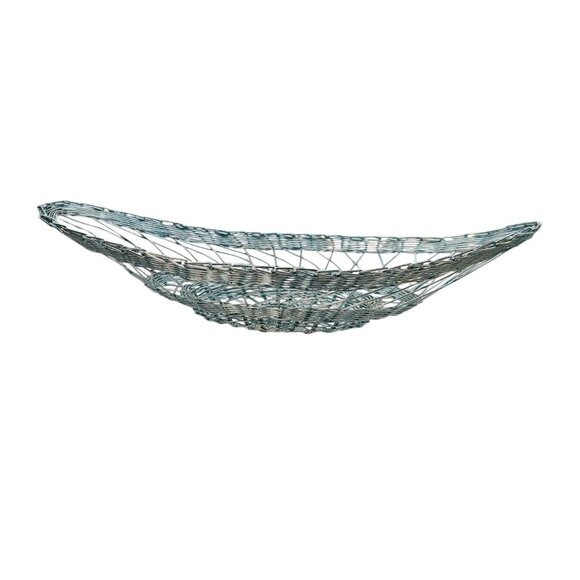 Vintage Woven Wire Breadbasket Metallic Blue Boat Shaped 14" Long MCM - Picture 4 of 6